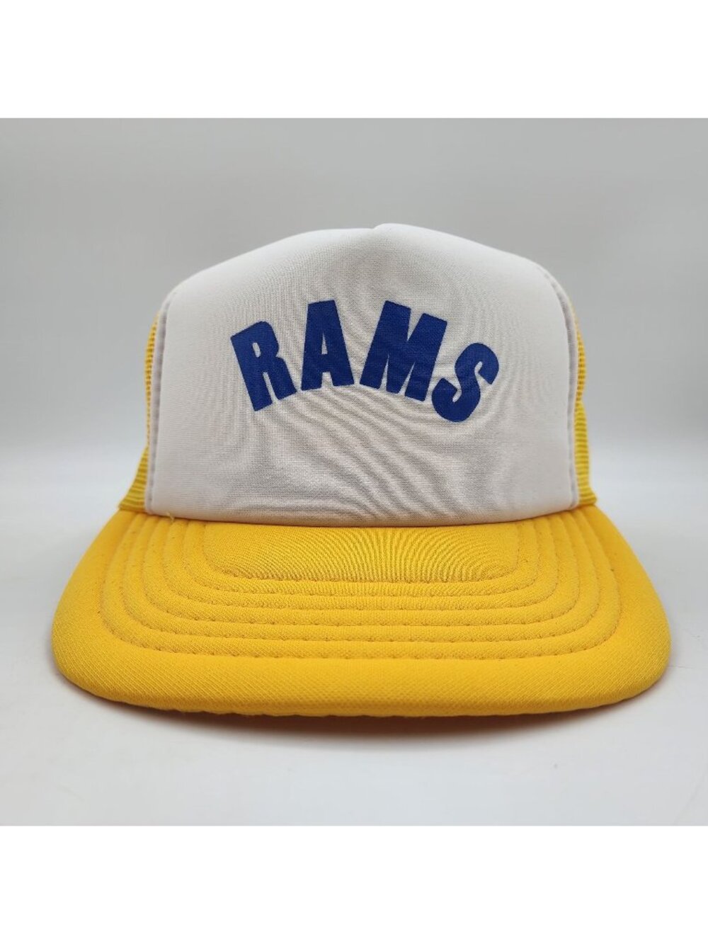 Vintage RAMS Mesh Snapback Trucker Hat Yellow White 70s 80s Size M/L
